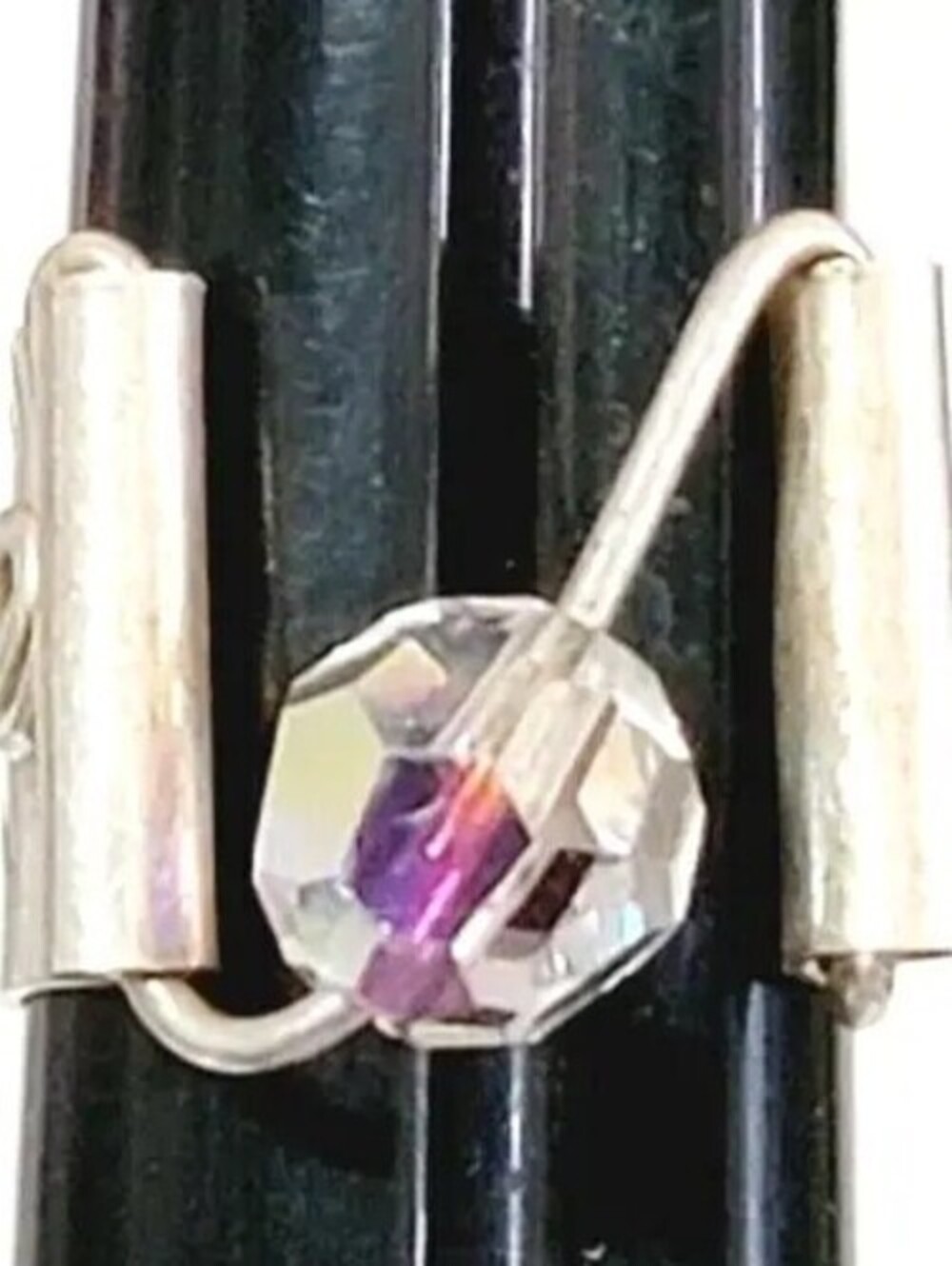 Artisan Ring Sz 5 Crystal Silver-tone Modernist Unusual Statement Jewelry r-47